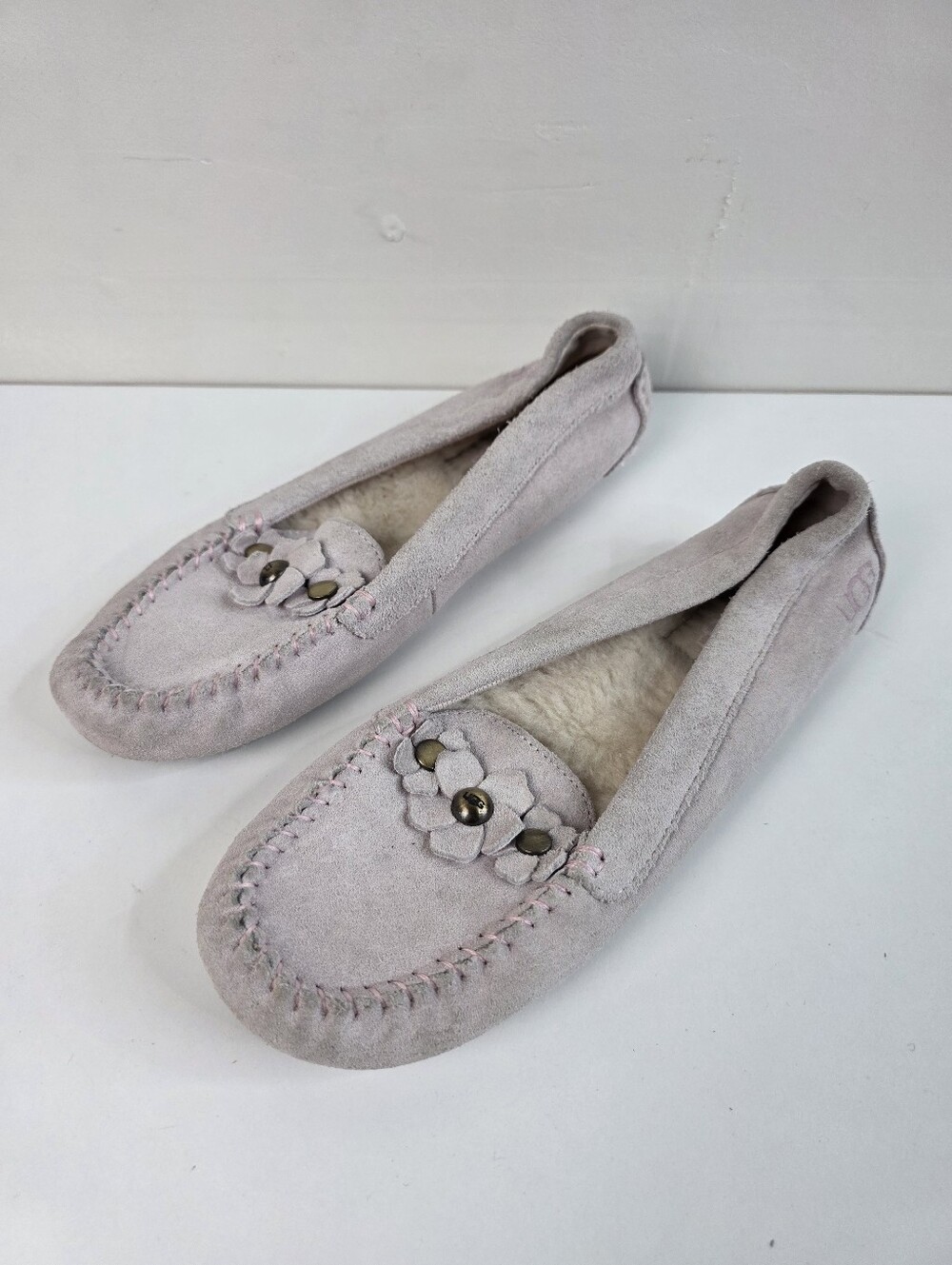 UGG Women's Suede Moccasin Slippers with Shearling Lining - Light Pink